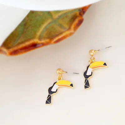 earring A Модные ювелирные изделия аксессуары эмалевый попугай Фламинго Тукан птица кулон ожерелье - Окраска металла: earring A