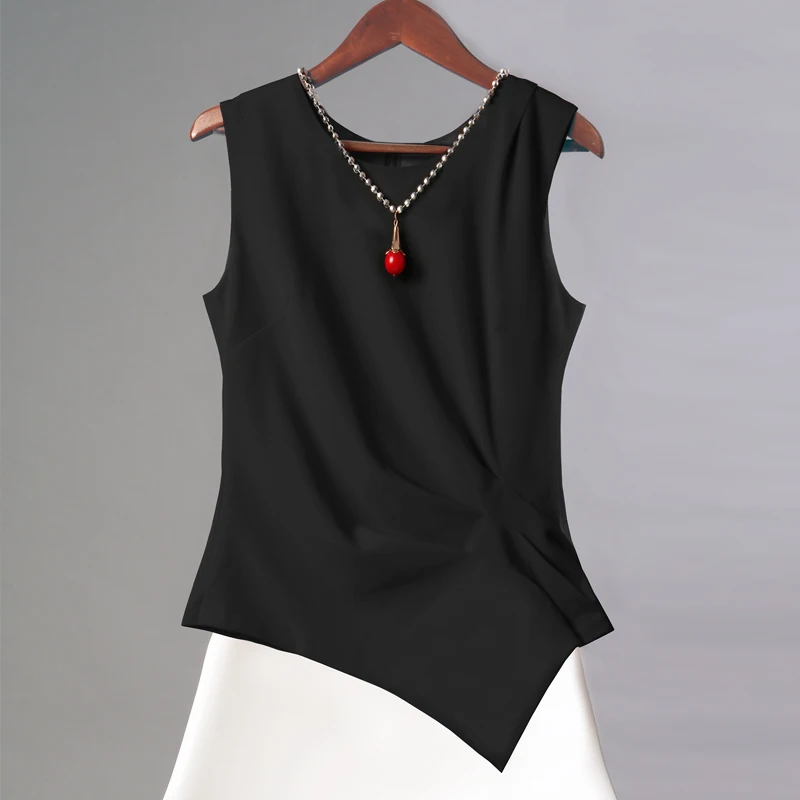 Модная новинка, модная шифоновая футболка с асимметричным Hemline для женщин, весенне-летние женские топы черного, белого и красного цвета, Vestido YG211 - Цвет: Black sleeve