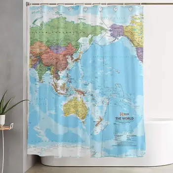 

Hotel Quality World Political Map Shower Curtain with 12 Plastic Hooks - Easy Care Fabric - 70x70 inches Bathroom and Bathtubs