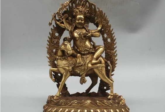 YM 311 12 ''Китай Тибет пельден Lhamo протектор Будда езды бронзовая фигурка лошади