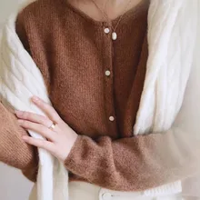 Шикарный вязаный кардиган женский свитер сплошной цвет однобортный вязаный свитер вязаная куртка