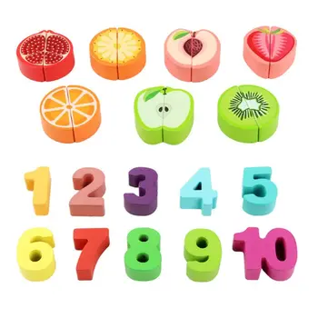 

Fruit Fruit Number Math Sorting Puzzles Blocks Counting Shape Stacker Wooden Montessori Preschool Learning Toys for Toddlers 3