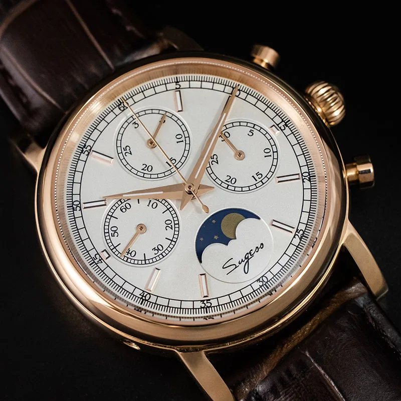 Мужские механические часы с хронографом Moonphase и календарем, оригинальные светящиеся стрелки ST1908, мужские многофункциональные часы