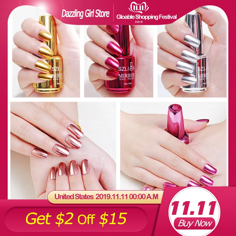 

Metallic Nail Polish Magic Mirror Effect Chrome Nail Art Polish Varnish Rose Gold Color18ML Nail Decoration Tool Silver