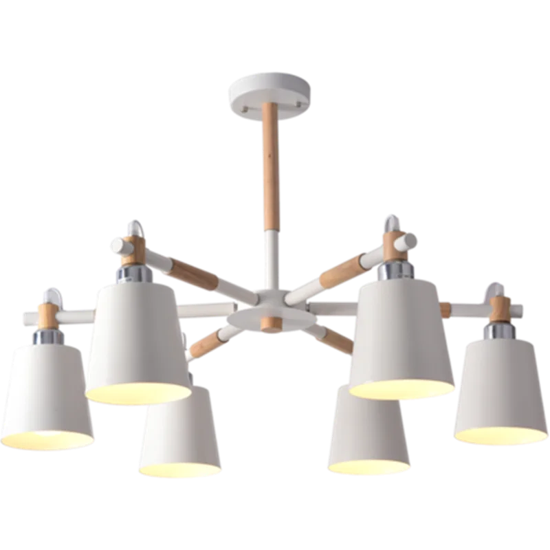 

Modern LED Chandelier For Living Room E27 Lustres Ceiling Mounted Chandeliers With Metal Lampshade Wooden Dining Lights