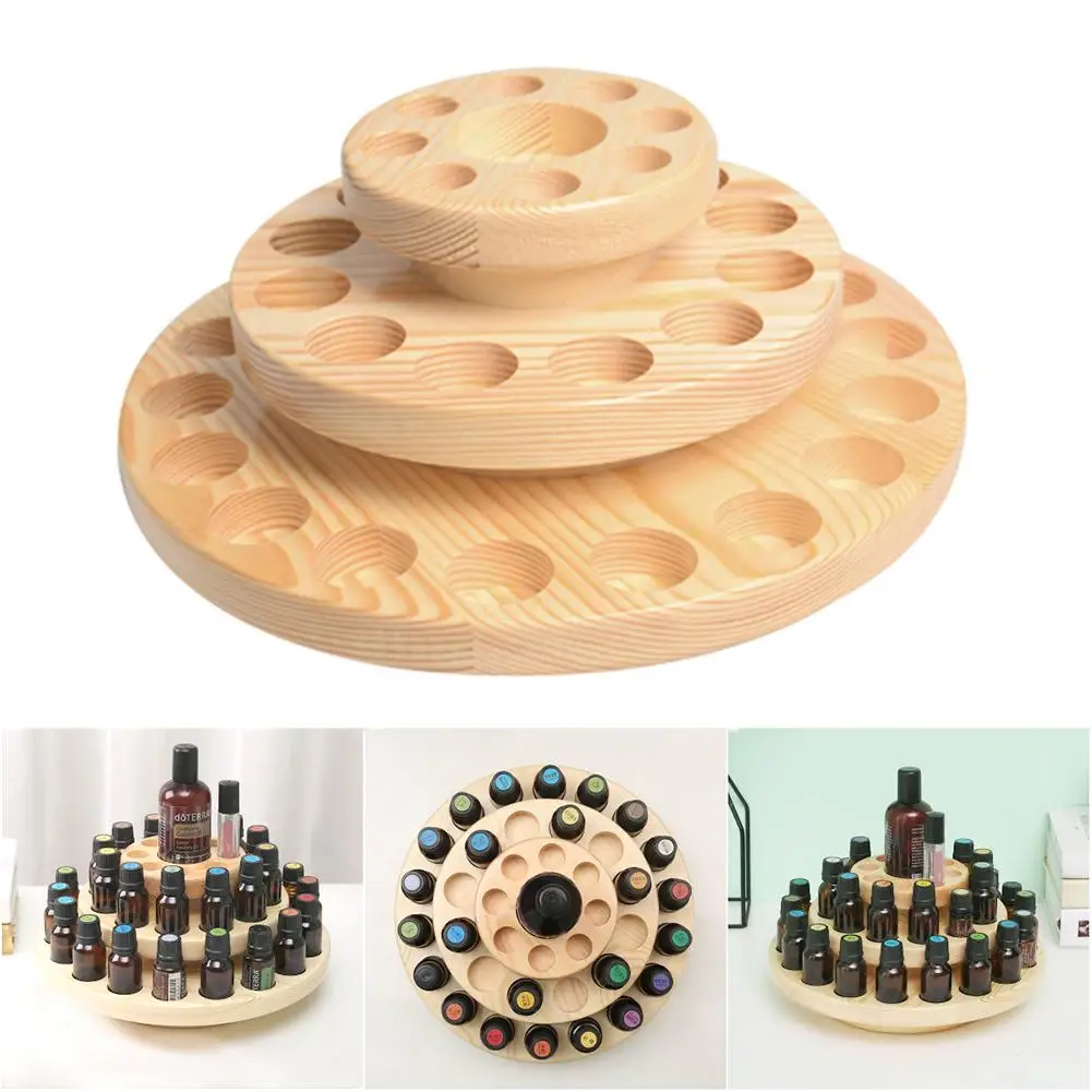 

High Quality 39 Slots Three Layers Essential Oil Storage Box Circle Wooden Case Aromatherapy Organizer Solid Wood Display Stand