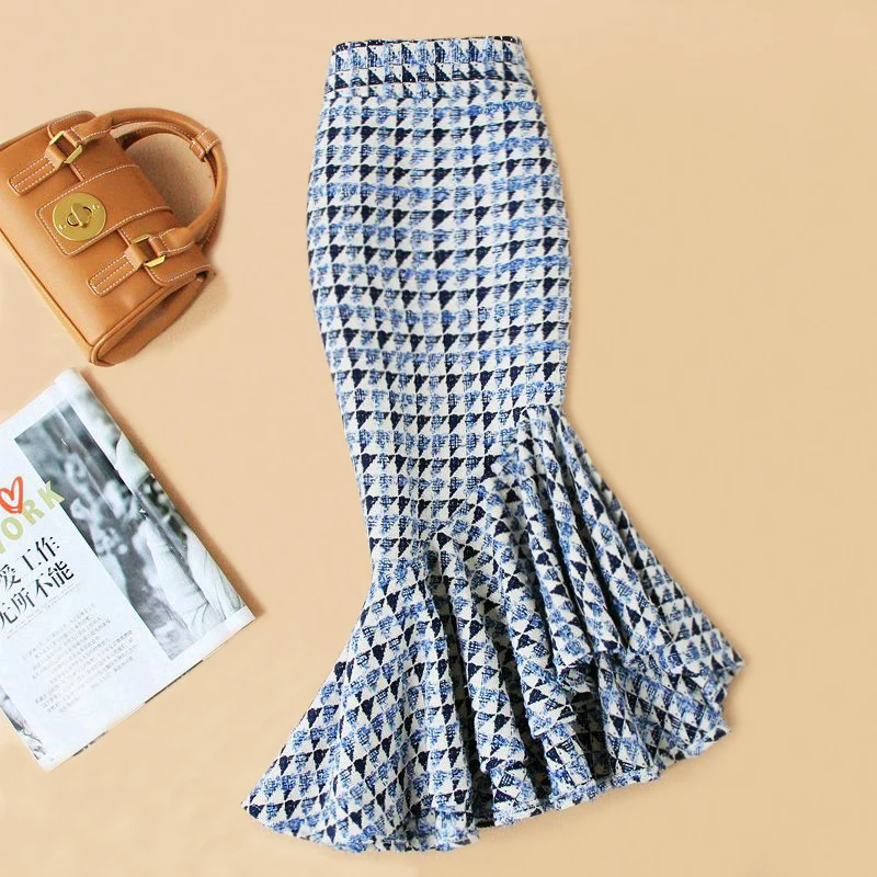 Free Shipping 2022 New Fashion Long Mid-calf Skirt Women Plus Size S-4XL Mermaid Style Ladies High Waist Winter Wool Skirt Plaid winter plaid scarf women wool shawls and wraps for ladies pashmina foulard femme warm store echarpe large pure cashmere scarves