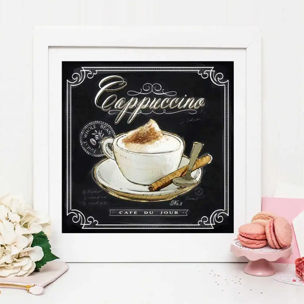 Diamond Painting 5D Kit “Bollitore Caffè E Pane” 30x40 Cm | Tela Rotonda Completa Fai-da-Te Con Diamanti Inclusi | Decorazione Da Parete Per Cucina