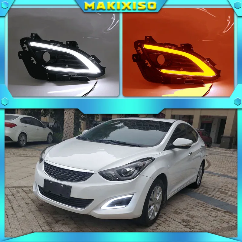 

LED Daytime Running Lights DRL Fog Lamp Cover Case for Hyundai Elantra Sedan 2016 2017 With Turn Signal Yellow