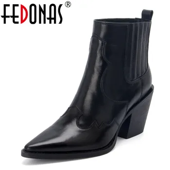 

FEDONAS Genuine Leather Women Ankle Boots High Heeled Warm Chelsea Boots Autumn Winter Casual Office Shoes Woman Fashion Shoes