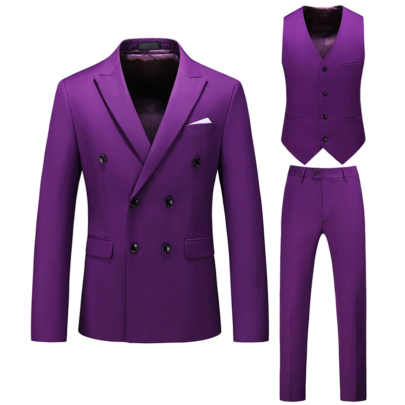 

Double-breasted British style slim men's suit suit (jacket and pants vest) business fashion men blazer plus size casual suits