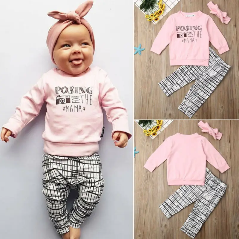 Осенне-зимняя одежда, одежда для маленьких девочек, топы с буквенным принтом, длинные штаны, комплект одежды для 0-24 месяцев