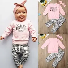 Осенне-зимняя одежда, одежда для маленьких девочек, топы с буквенным принтом, длинные штаны, комплект одежды для 0-24 месяцев