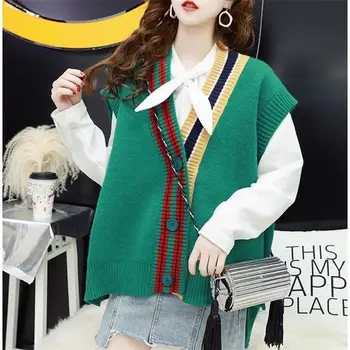 

Core-spun yarn languid is lazy female autumn wind new han edition loose sleeveless sweater sweater vests students cardigan in th