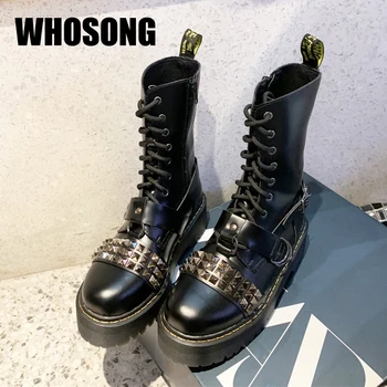 

Women Boots Girls Rivets Shoes Woman Platform Flats Ladies Round Toe Ankle Boots Female Brand Motorcycle Boots Fashion Shoes New