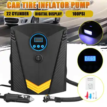 

100PSI 22 Cylinder Tire Inflator Electric Air Compressor Pump With Digital Pressure Gauge Emergency Flashligh For Car Motorcycle