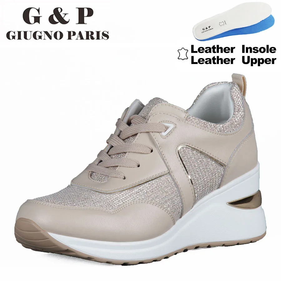 Leather Shoes women platform sneakers wedge chunky walking shoes comfortable and light weight leather upper and insole