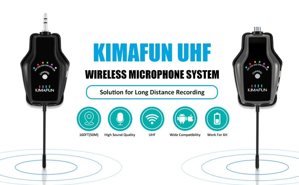 KIMAFUN UHF Lavalier Lapel Wireless Microphone Recording Vlog Youtube Live Interview for iPhone Android DSLR Camera microphone