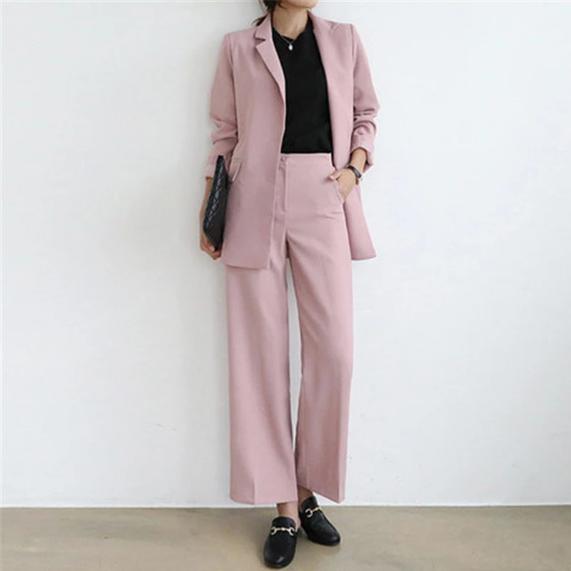 

2020 spring and autumn women's Blazer pants high quality Loose ladies office suit elegant jacket Two-piece slim cropped trousers