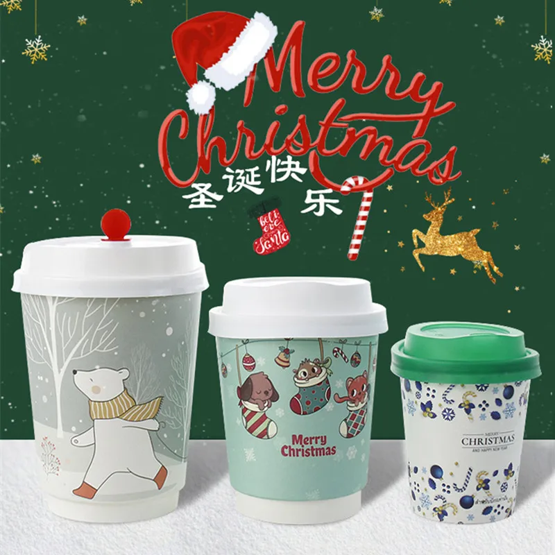 

50pcs High quality 5oz 160ml creative disposable coffee cup 8oz 12oz cold hot drink paper cups 250ml 400ml milk tea beverage cup