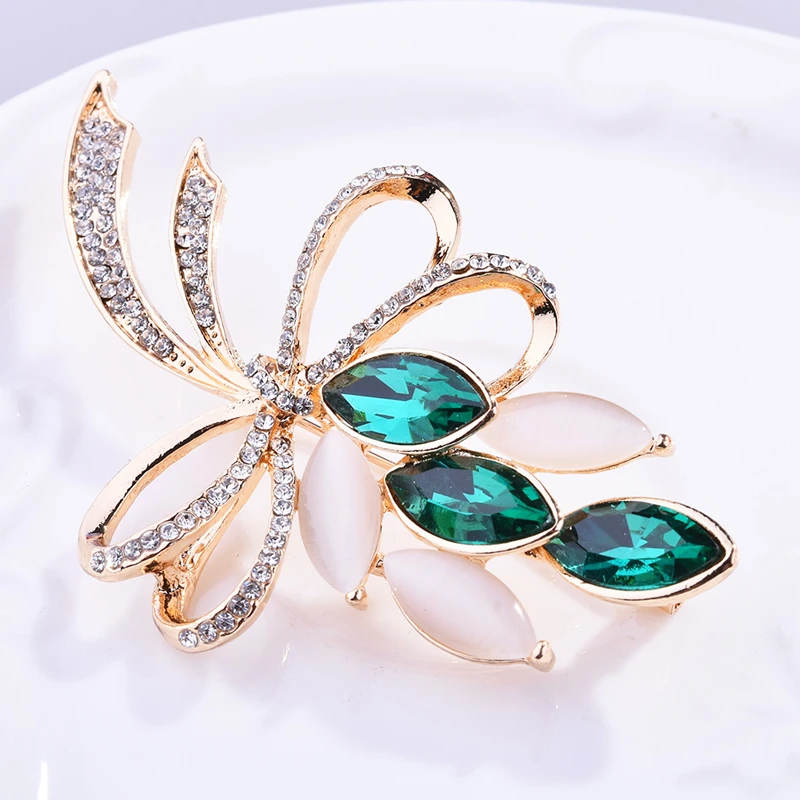 Emerald Классический изысканный женский золотой яркий опал сияющий кристалл большие броши «бант» булавка для женщин Свадебные букеты - Цвет камня: Emerald
