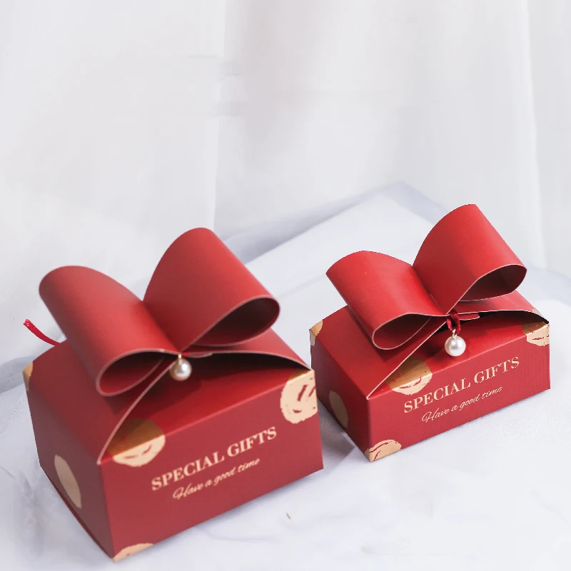 20 шт. Подарочная коробка бронзового цвета с бантом для свадьбы, Дня Святого Валентина, вечерние подарочные коробки для конфет с жемчугом
