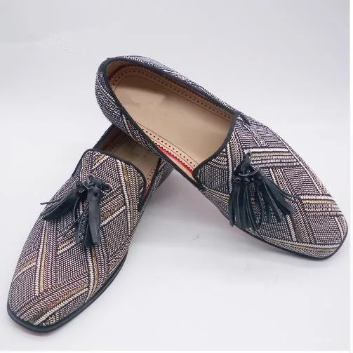 

Designer Men Hemp Shoes low-heeled Loafers Breathable Handmade Wedding Dress Stripe Shoes Man