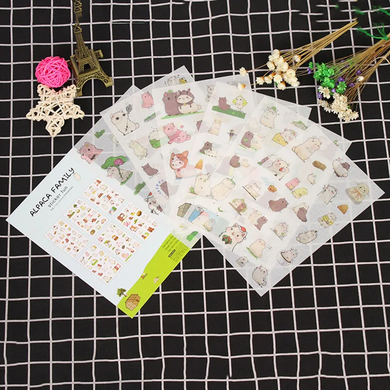 

6Sheets Cute Alpaca Stickers Kawaii Cartoon Stationery Stickers Paper Adhesive Sticker For Kids DIY Scrapbooking Albums Supplies