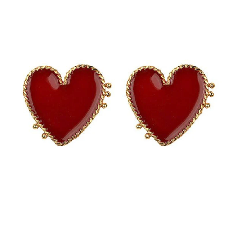 1 Pair Street Style Hyperbole Big Red Heart Stud Earrings For Women Gold Love Heart Stud Earrings Bohemian Jewelry New Fashion