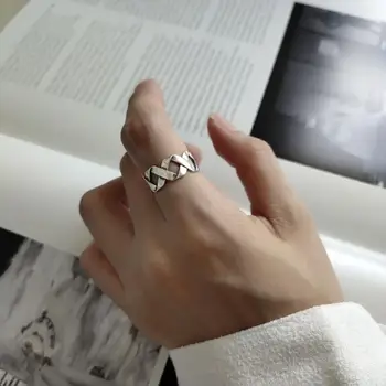 

Minimalist 925 pure silver retro vintage 2 lines cross ring Japanese INS style index finger Gene spiral silver ring