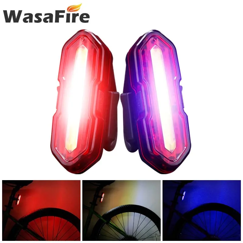 WasaFire USB велосипед задний светильник безопасности Предупреждение велосипедный задний фонарь с 5 режимами и красные, синие COB светодиодный велосипед светильник s для ночной езды
