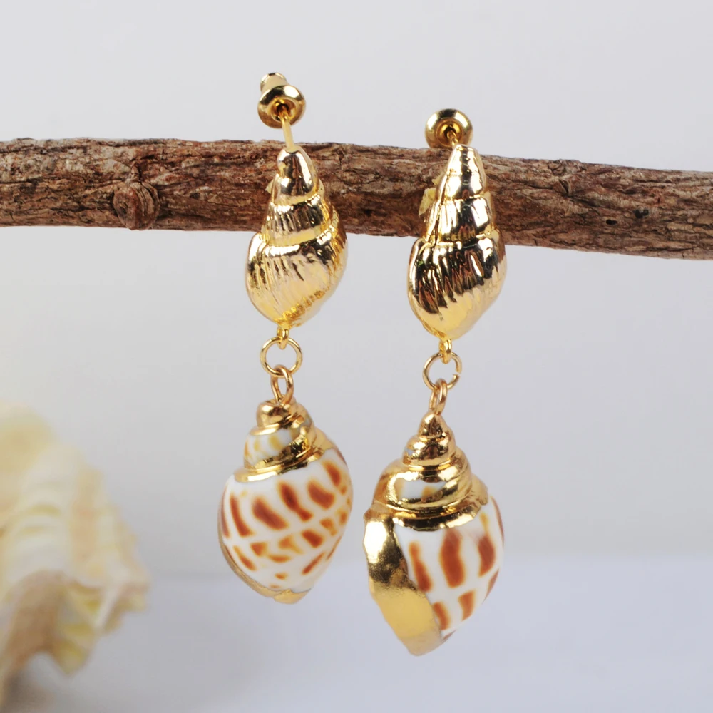 Женские Висячие серьги BOROSA ручной работы в богемном стиле с золотыми ракушками