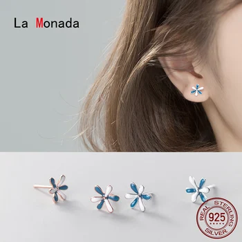 

La Monada Summer White Korean Minimalist Women Earrings Silver 925 Blue Flower Fine Jewelry Silver 925 Stud Earrings For Women