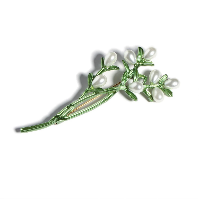 New Fashion Creative Green Leaves Pearl Brooch Pins Vintage Retro Flower Jewelry Elegant Clothes Accessories Wholesale Pins