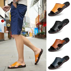 Leather men's slippers Large size 37-49 flat sandals and slippers Summer beach sandals Multi-color optional non-slip slippers