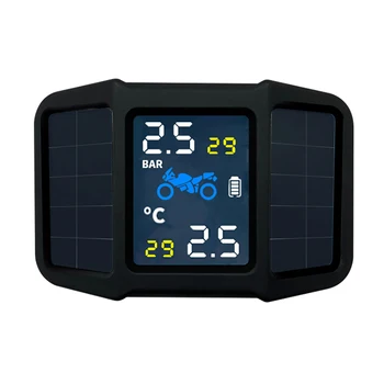 

Solar Power Motorcycle Tire Pressure Monitor System TPMS with 2 External Sensors Real-time Display Pressure