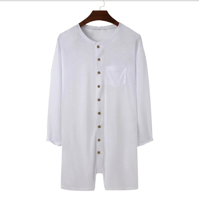 Men's Sexy Pajamas Jumpsuit Solid Color Tight O Neck Long Sleeve T Shirt and Shorts One-piece Button-down Home Wear Clothes