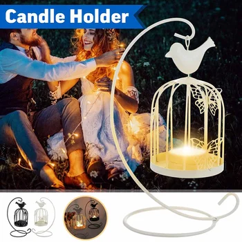 

Iron Craft Candle Holder 22cm Hanging Stand Lantern Lovers Romantic Candlelight Holder Decor Black White Eco-friendly