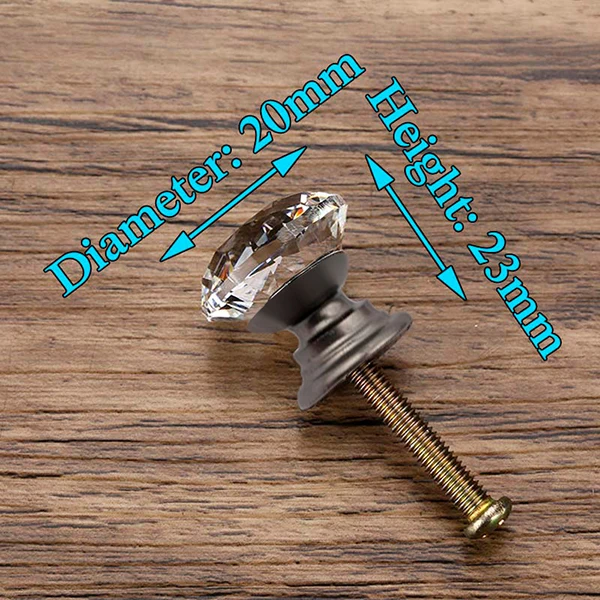 KAK 30mm Diamond Shape Design Crystal Glass Knobs Cupboard Pulls Drawer Knobs Kitchen Cabinet Handles Furniture Handle Hardware 20mm Gray Base