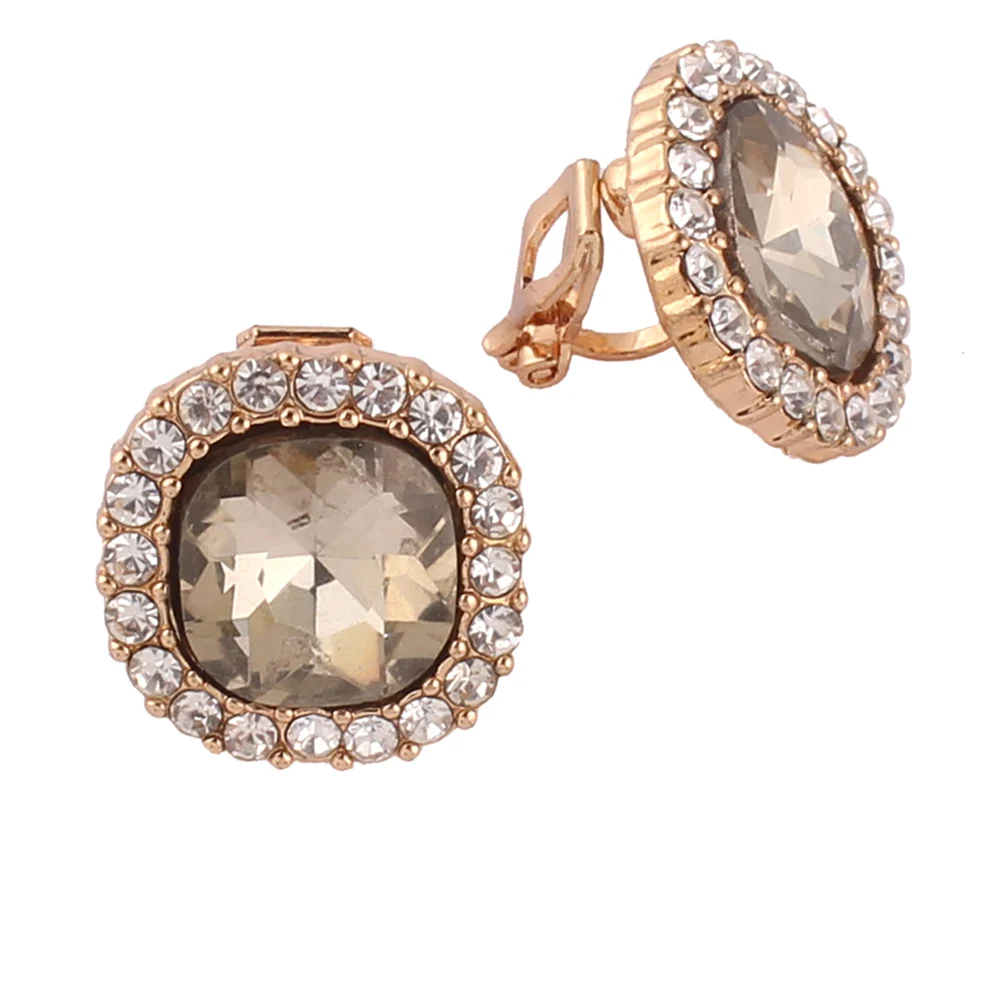 Grace Jun Rhinestone Crystal Clip on Earrings No Pierced for Women Party Wedding Luxury Bride No Ear Hole Earrings