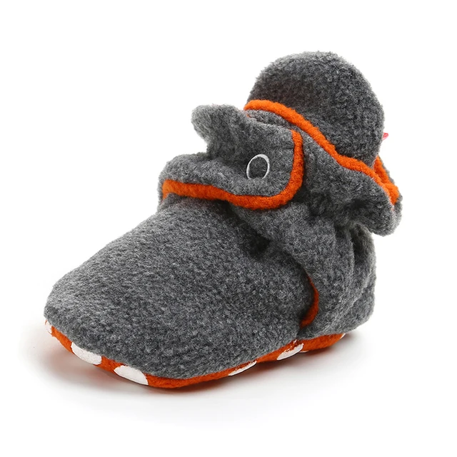 Newborn Baby Socks Shoes Boy Girl Star Toddler First Walkers Booties Cotton Comfort Soft Anti-slip Warm Infant Crib Shoes flannel grey orange
