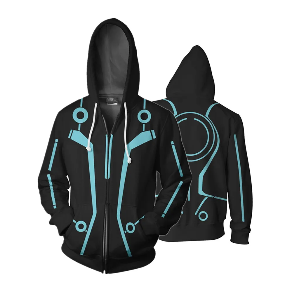 Cosplay Tron: Legacy Costume Сэм Флинн, свитшоты с 3D принтом, куртка на молнии с капюшоном, вязаное пальто кардиган для взрослых мужчин