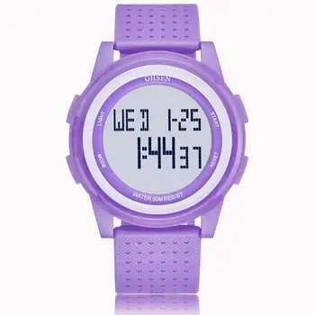 

Top ohsen electronic sport lady wristwatch Purple alarm stopwatch 2 time zone clock women bracelet watch Diver student clocks