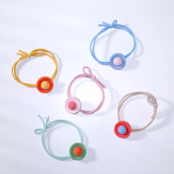 EASYA 5pcs/Set Mixcolor Geometric Hair Rope For Children Girls Fashion Cute Heart Flower Shape Elastic Hair Band Ponytail Holder - Цвет: CHK-100