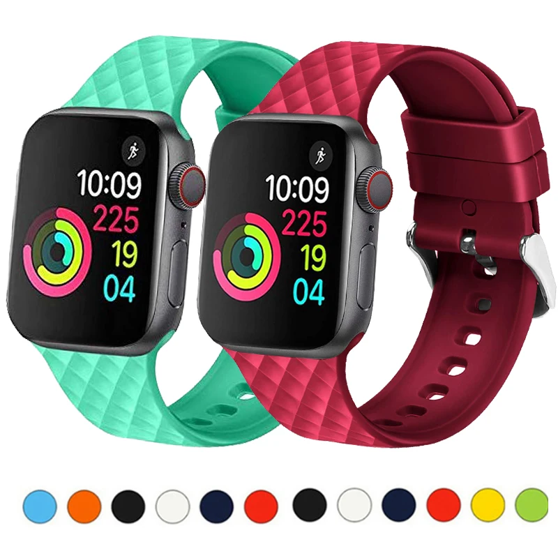 Спортивный силиконовый ремешок для часов apple 44 мм 40 iwatch 42 38 Apple watch 5 4 3 2 алмазный