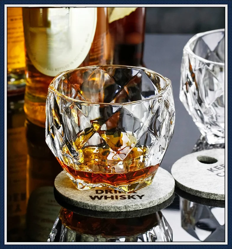  Vasos de whisky de diamante, juego de 4 vasos de arcoíris con  bandas doradas, vasos de cóctel para ron, whisky, bourbon o vino, vasos de cristal  elegante, regalo único para el