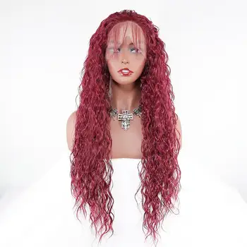 

Synthetic Lace Front Wig 99j Colored Loose Curly For Black Women Pre Plucked 180 density