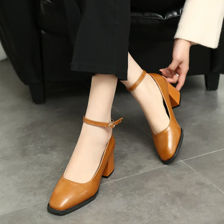 

Spring New Style British Style Elegant Casual Belt Buckle WOMEN'S Shoes Square Heel Extra High Pointed-Toe Students WOMEN'S Shoe