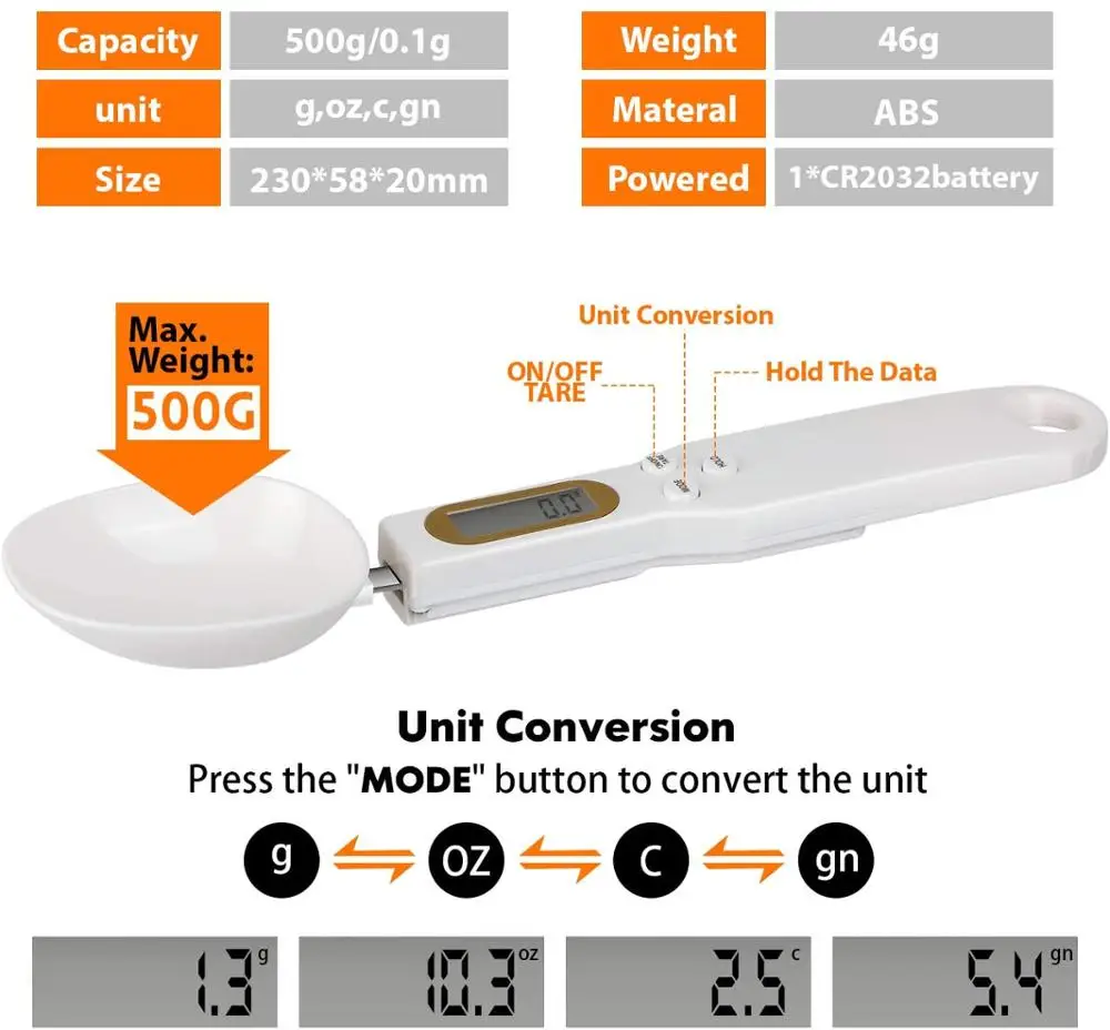 500g/0.1g Kitchen Scales Measuring Cup Baking Accessories LCD Display Electronic Digital Spoon Power Electronic Kitchen Scale