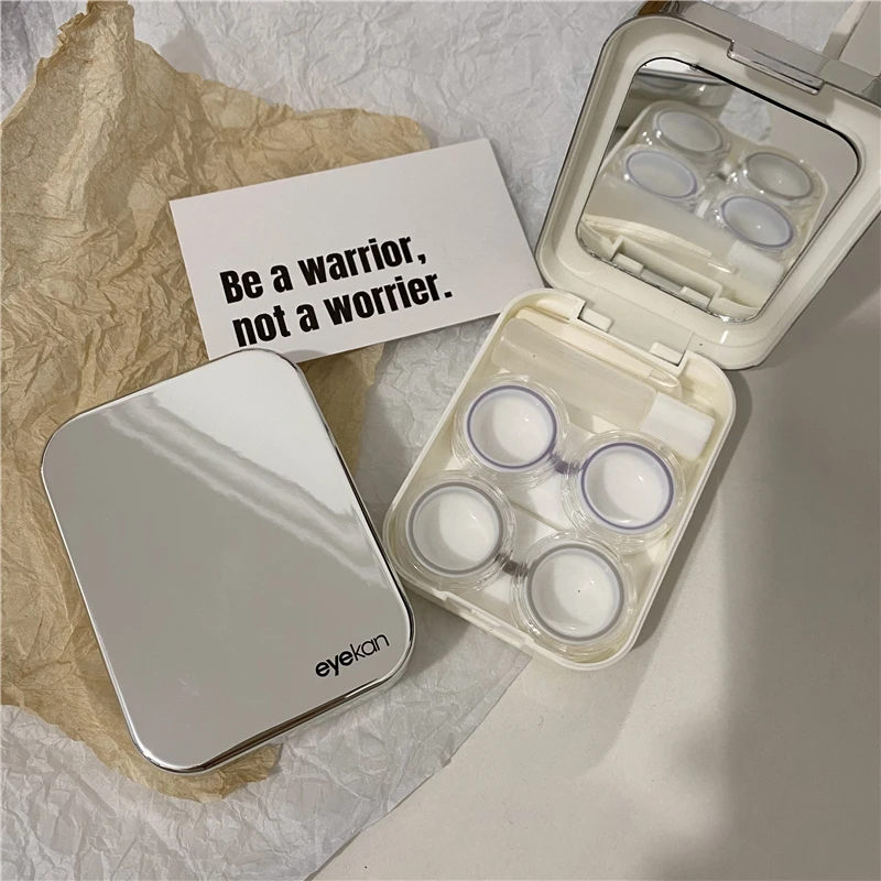 거울 기능이 있는 신사 스타일 콘택트 렌즈 케이스 간단한 뷰티 렌즈 케이스 콘택트 렌즈 보관함 선물